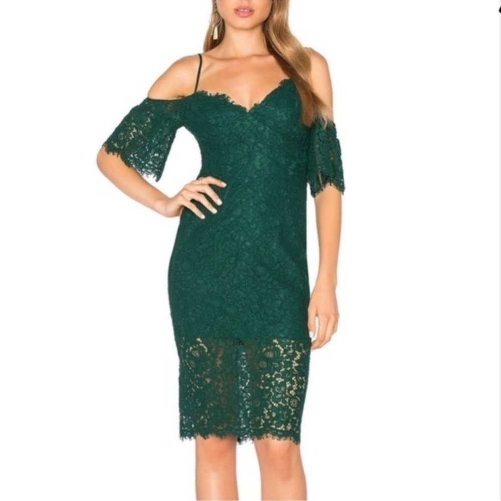 Bardot Lace Green Cold Shoulder Dress Size 8